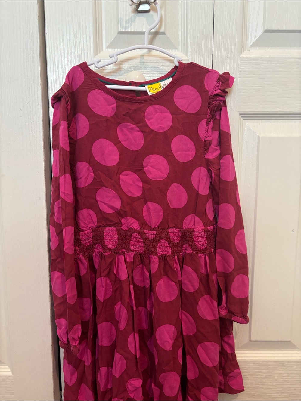 Mini Boden Magenta and Pink Polka Dot Long Sleeve Dress